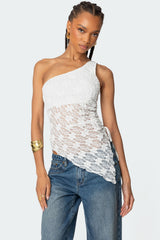 Lacey Sheer Asymmetric Drawstring Top