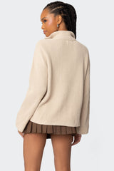 Amour High Neck Oversized Zip Sweater