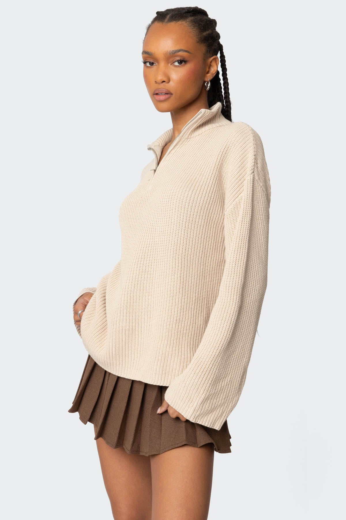 Amour High Neck Oversized Zip Sweater