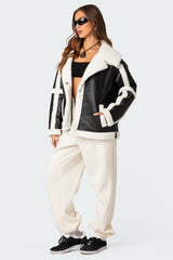 Rocki Oversized Faux Leather Shearling Jacket