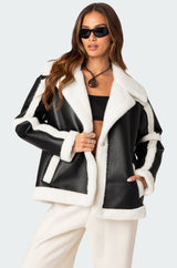 Rocki Oversized Faux Leather Shearling Jacket