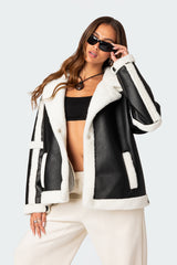 Rocki Oversized Faux Leather Shearling Jacket