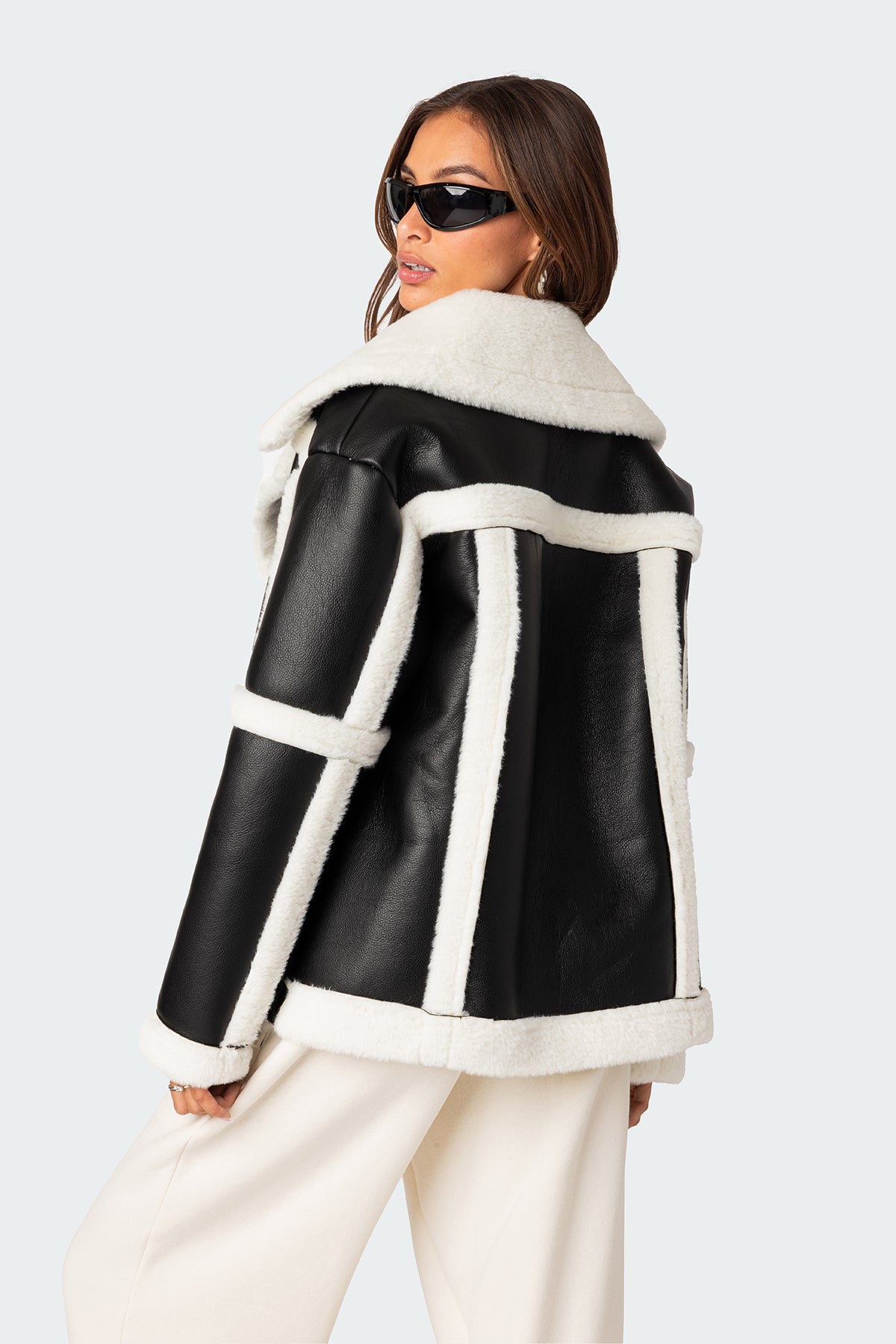 Rocki Oversized Faux Leather Shearling Jacket