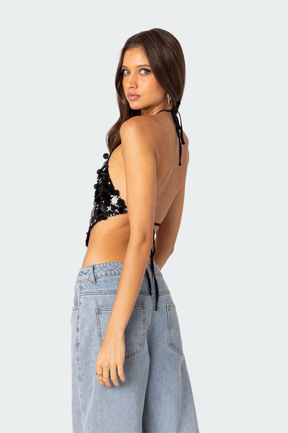 Caelia Sequin Open Back Top