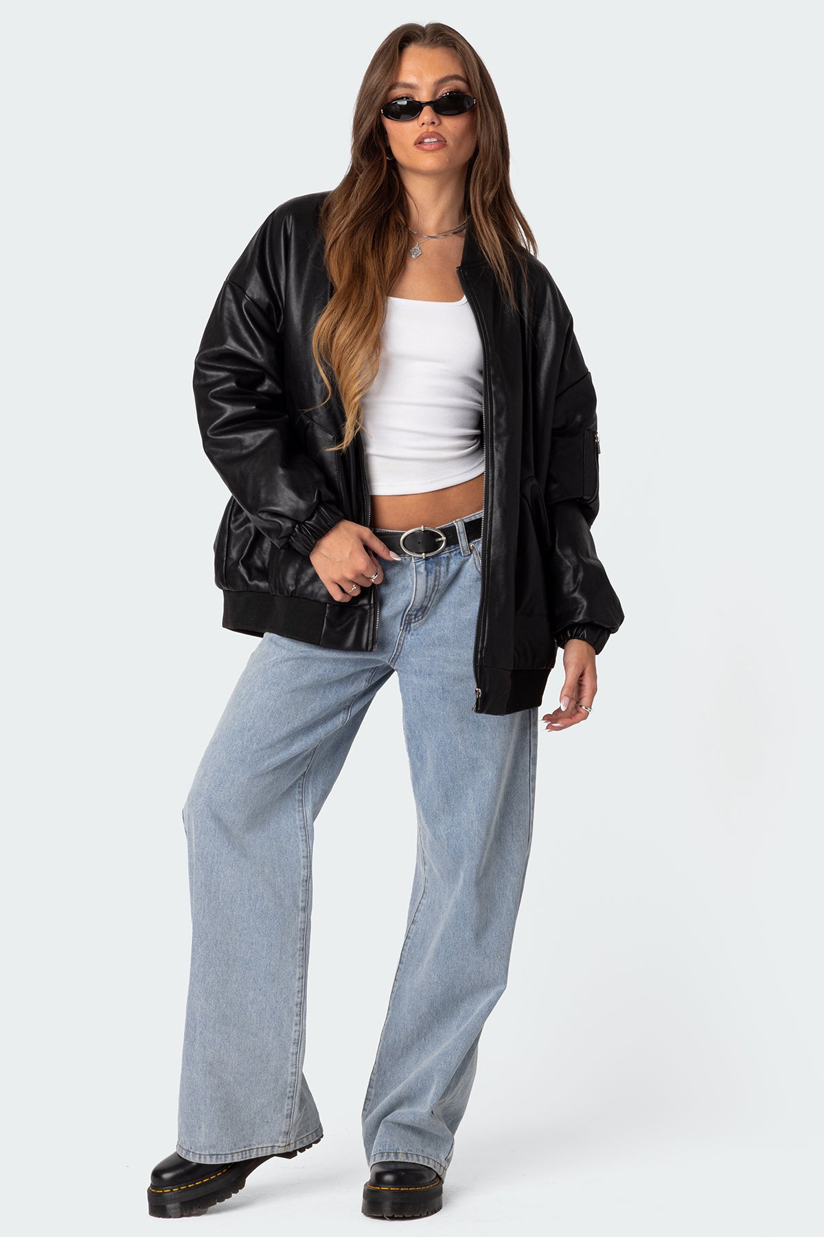 Faux Leather Oversized Bomber Jacket