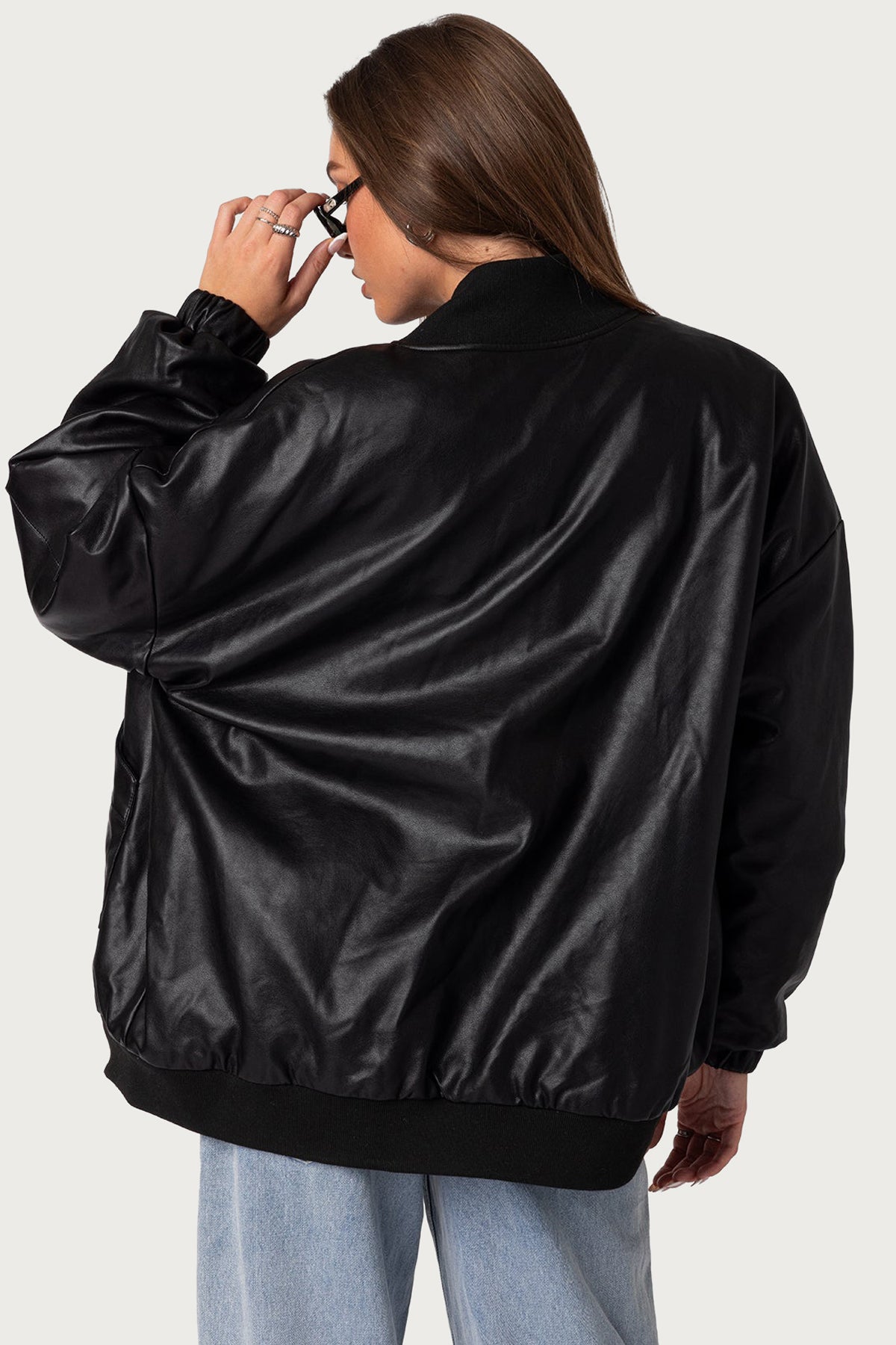 Faux Leather Oversized Bomber Jacket