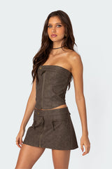 Ziva Faux Leather Lace Up Corset