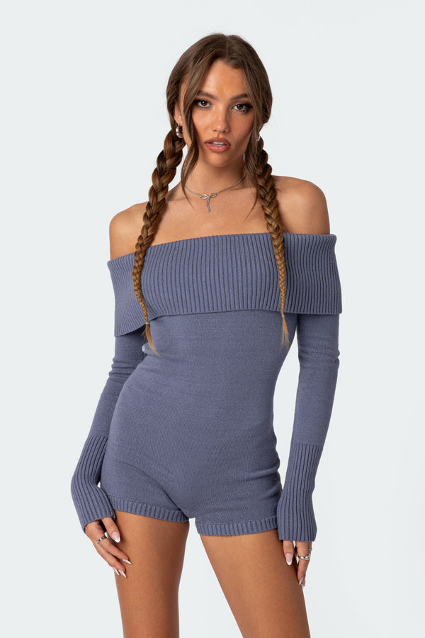 Pandorah Off Shoulder Knitted Romper