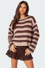 Oversized Fuzzy Striped Sweater