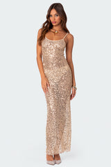 Sequin Sheer Mesh Maxi Dress