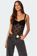 Lace & Satin Effect Cupped Bodysuit