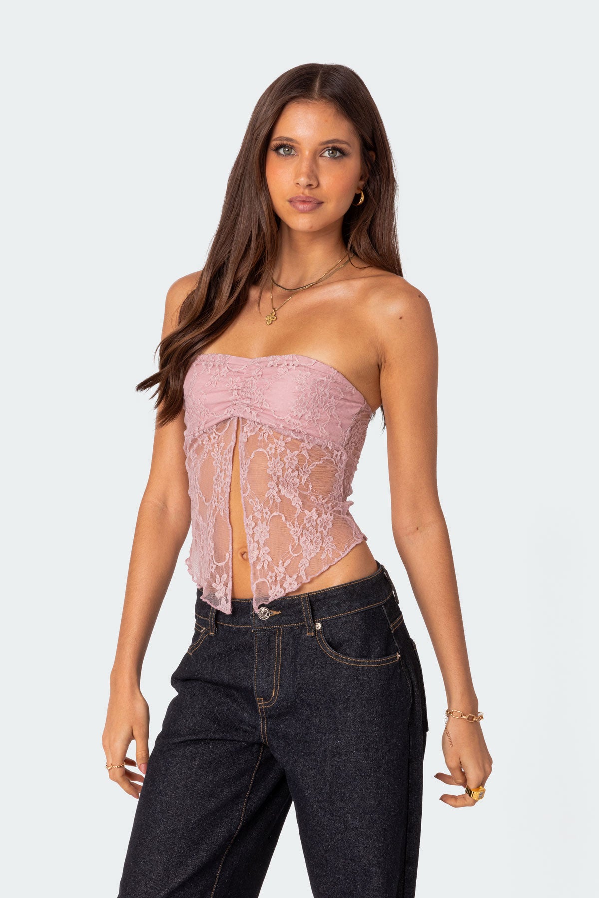 Twilight Sheer Lace Split Front Top