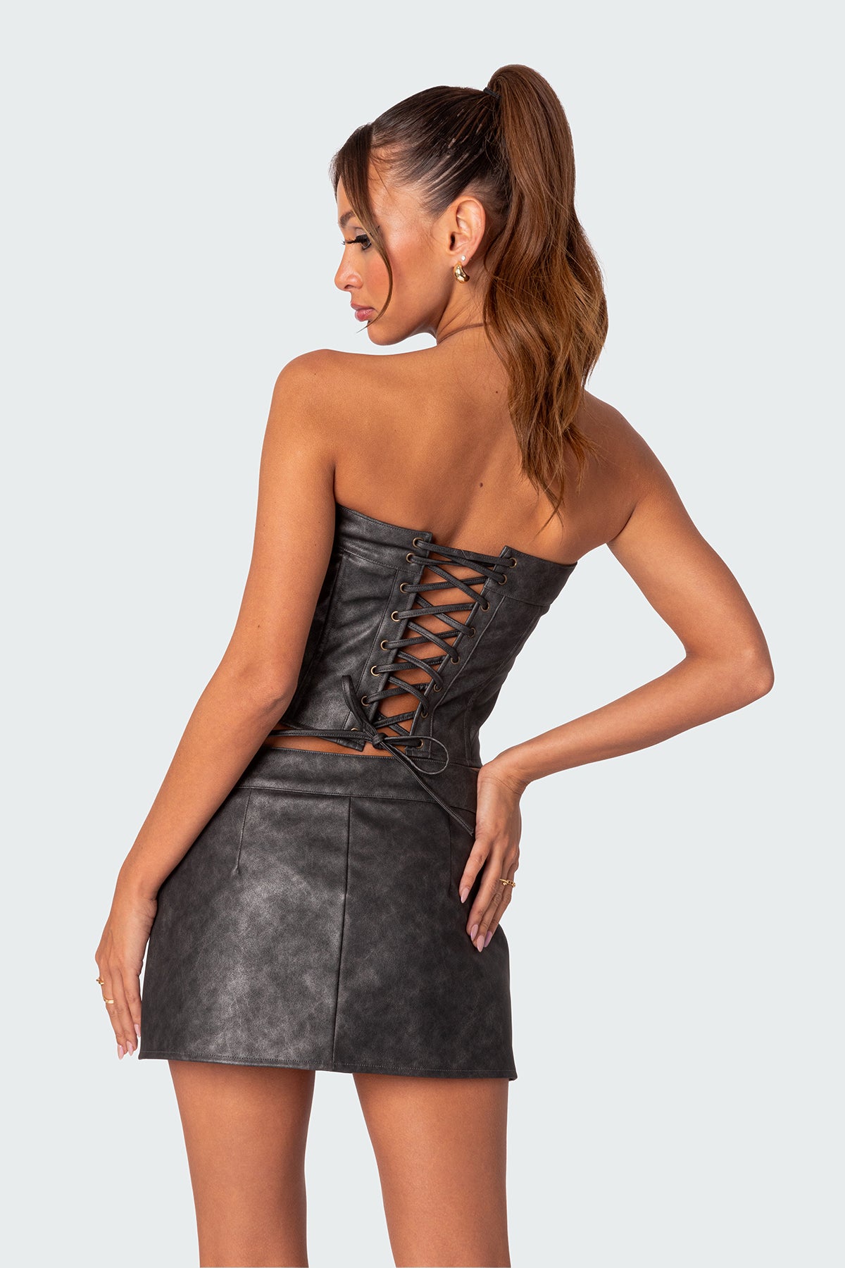 Ziva Faux Leather Lace Up Corset