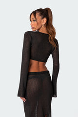 Micro Sequin Tie Front Knit Crop Top