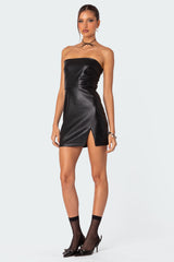 Moon Sign Faux Leather Mini Dress