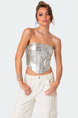 Mabel Metallic Faux Leather Corset