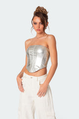 Mabel Metallic Faux Leather Corset