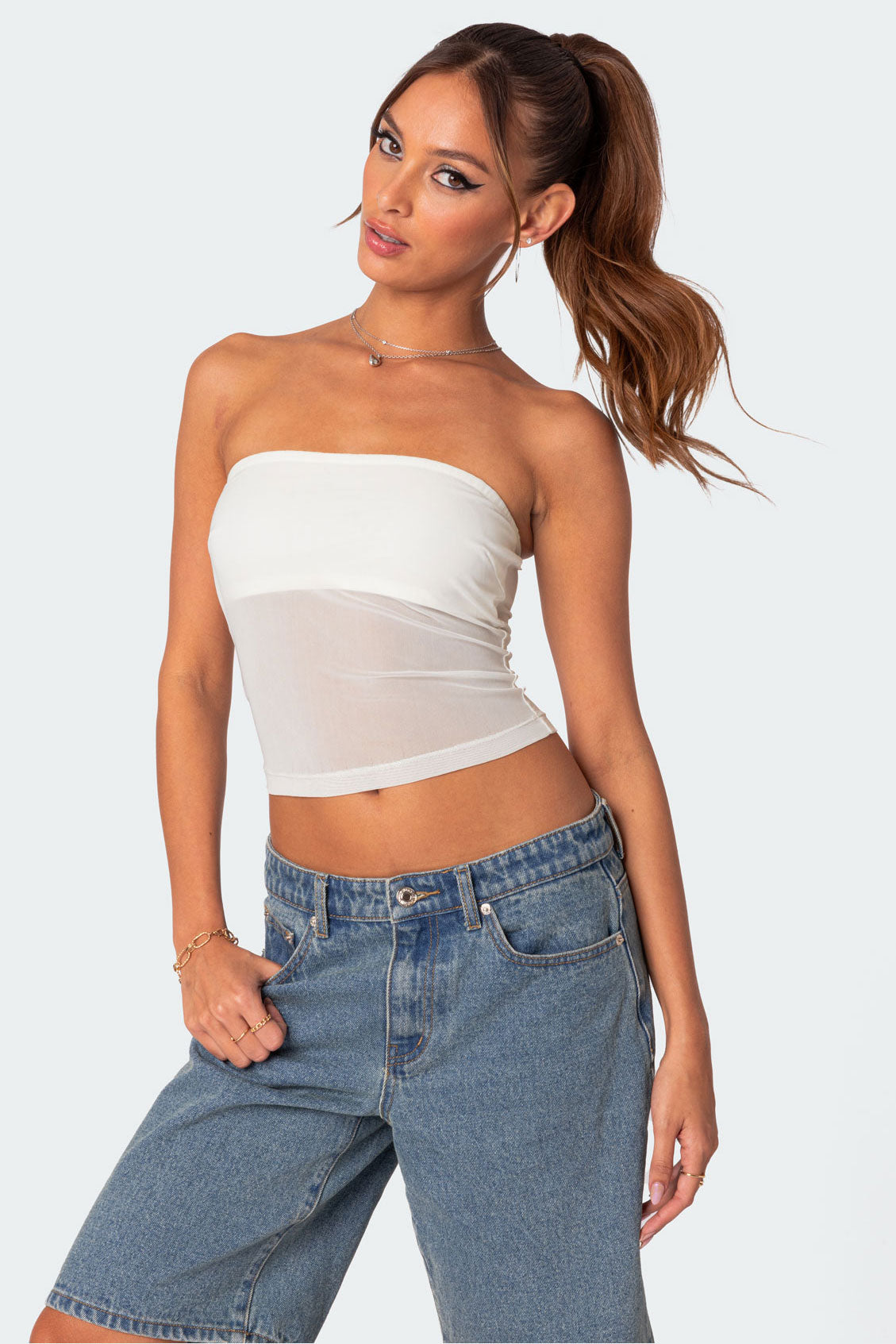 Celestia Sheer Mesh Tube Top