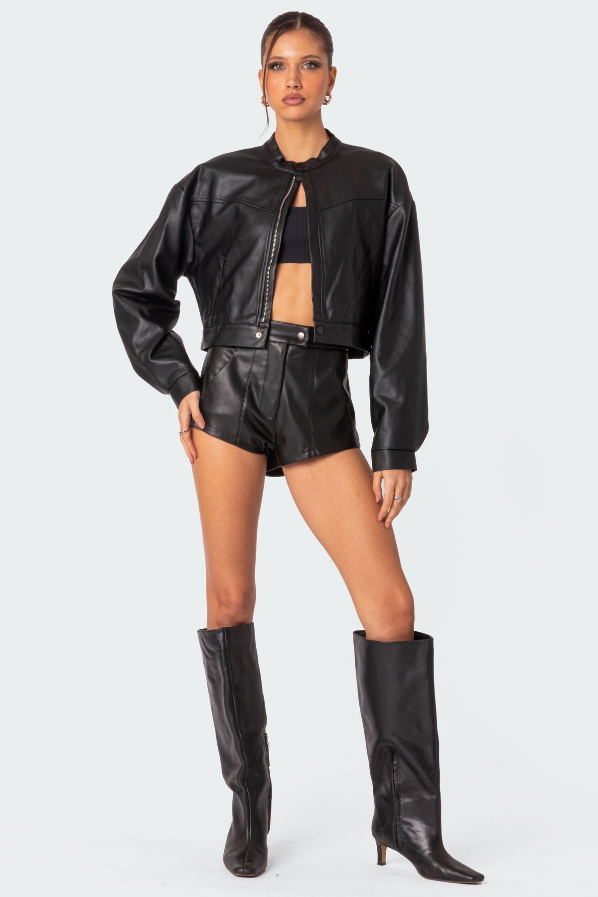 Ramona High Rise Faux Leather Micro Shorts