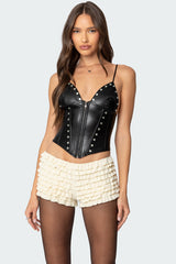 Studded Faux Leather Corset