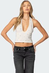 Rhinestone Knit Halter Top