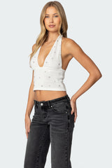 Rhinestone Knit Halter Top