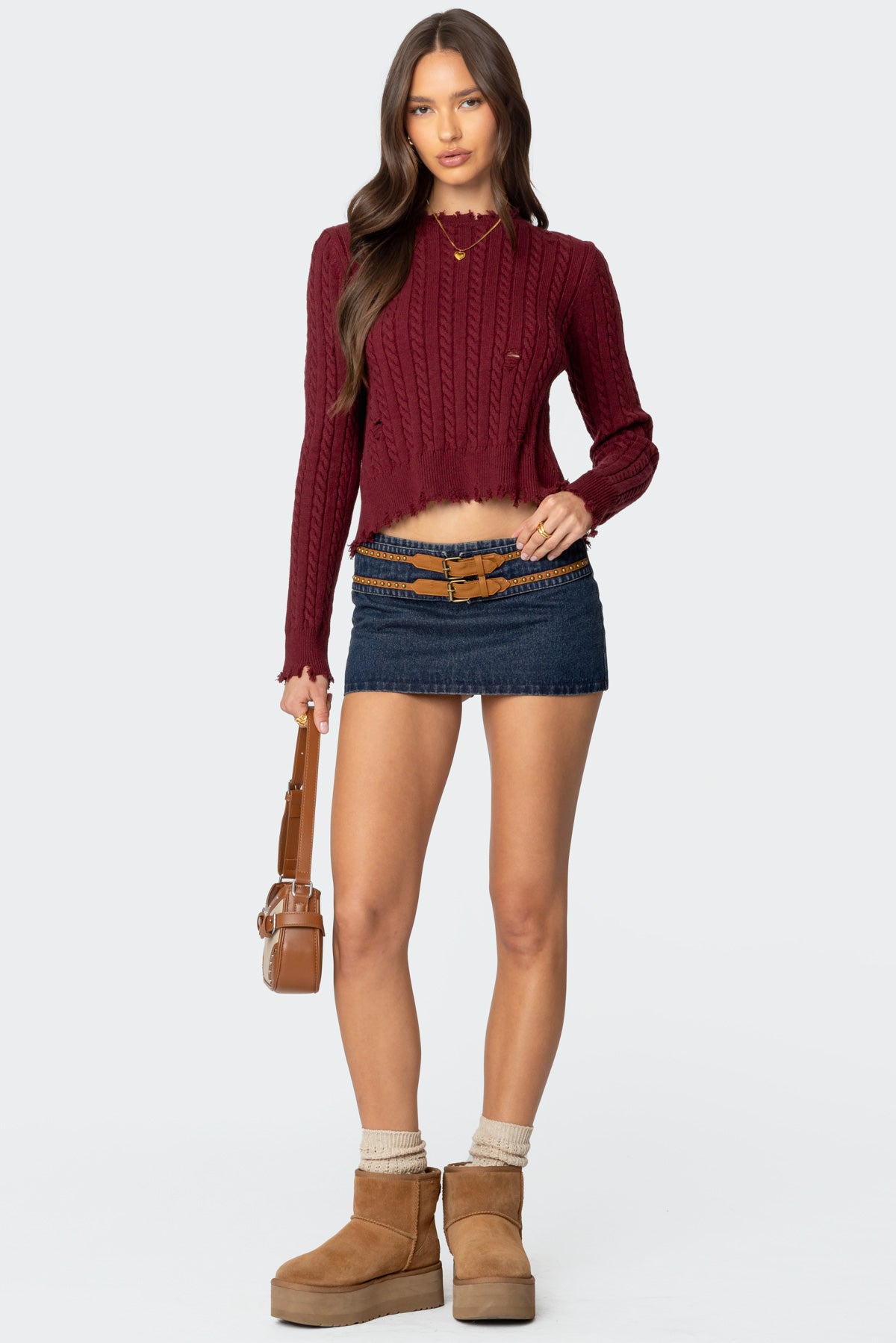 Split Open Back Cable Knit Sweater