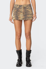 Tiger Printed Denim Mini Skort