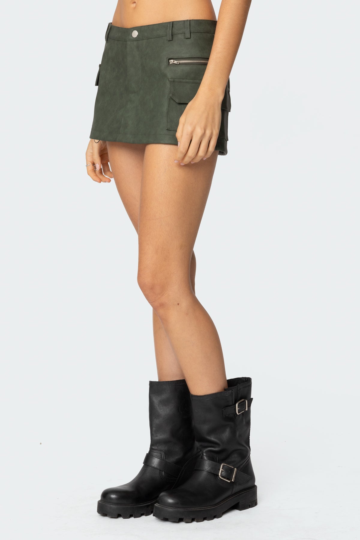 Faux Leather Cargo Micro Skort