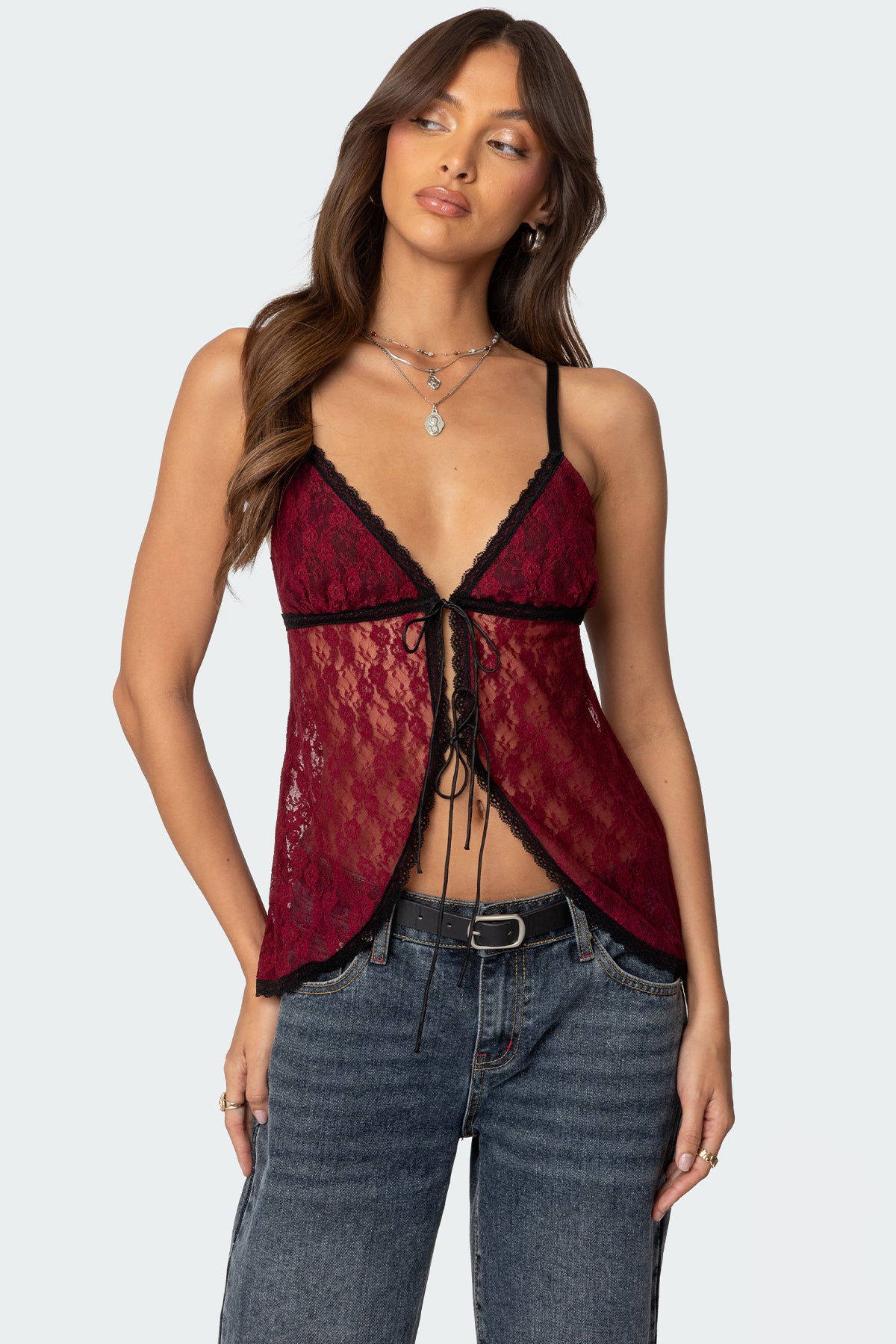 Maude Tie Front Sheer Lace Top