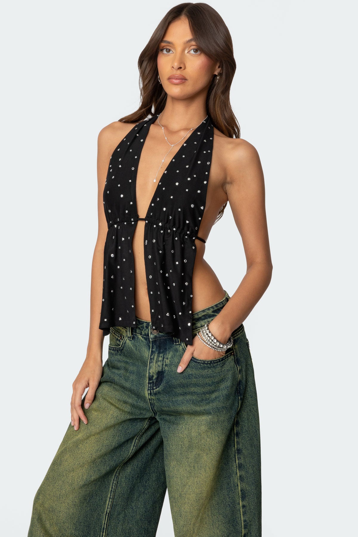 Studded Open Back Halter Top