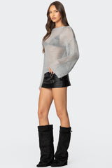 Drop Shoulder Sheer Knit Sweater