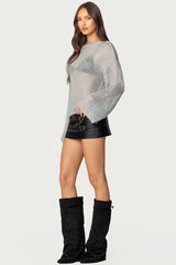 Drop Shoulder Sheer Knit Sweater