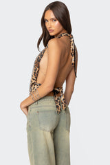 Sequin Leopard Printed Cowl Neck Top