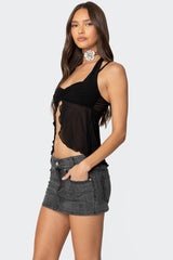 Mesh Split Front Bandeau Halter Top