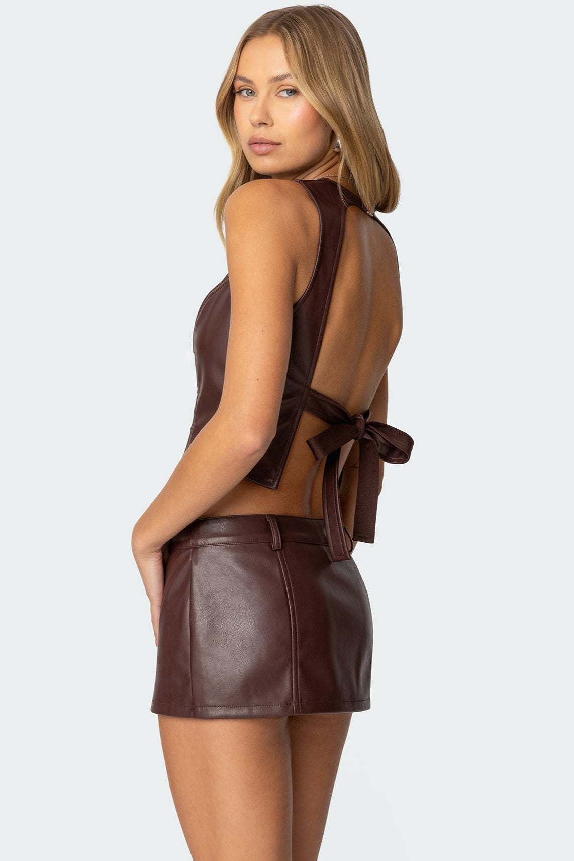 Frances Backless Faux Leather Top