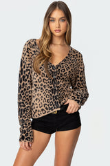 Leopard Printed V Neck Cardigan