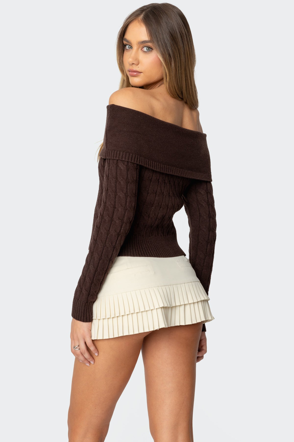 Glenn Fold Over Cable Knit Sweater