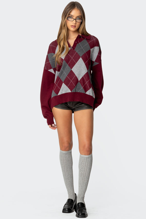 Argyle Oversized Polo Sweater