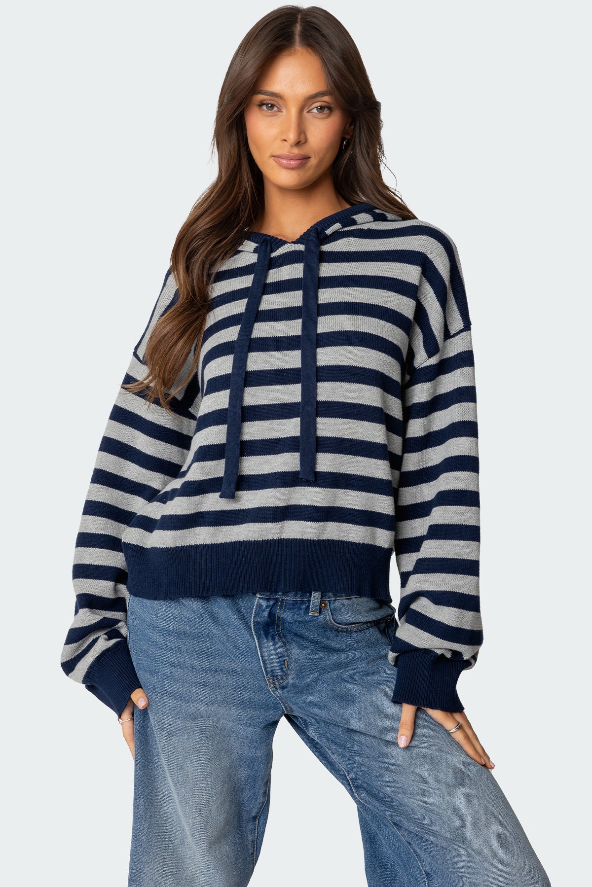 Striped Hooded Knit Sweater