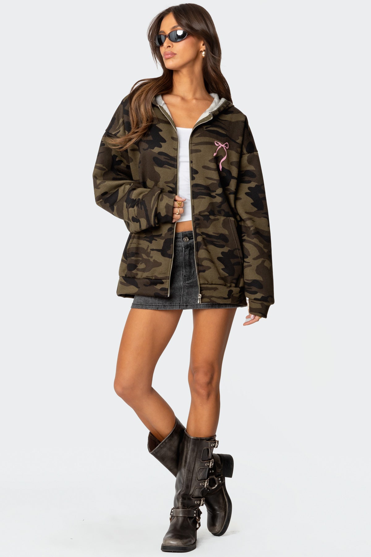 Camo Oversized Bow Detail Hoodie