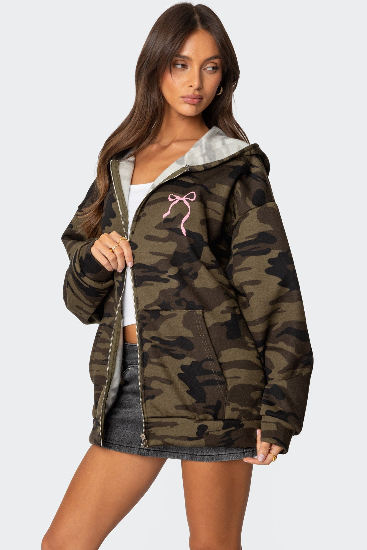 Camo Oversized Bow Detail Hoodie