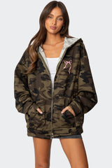 Camo Oversized Bow Detail Hoodie