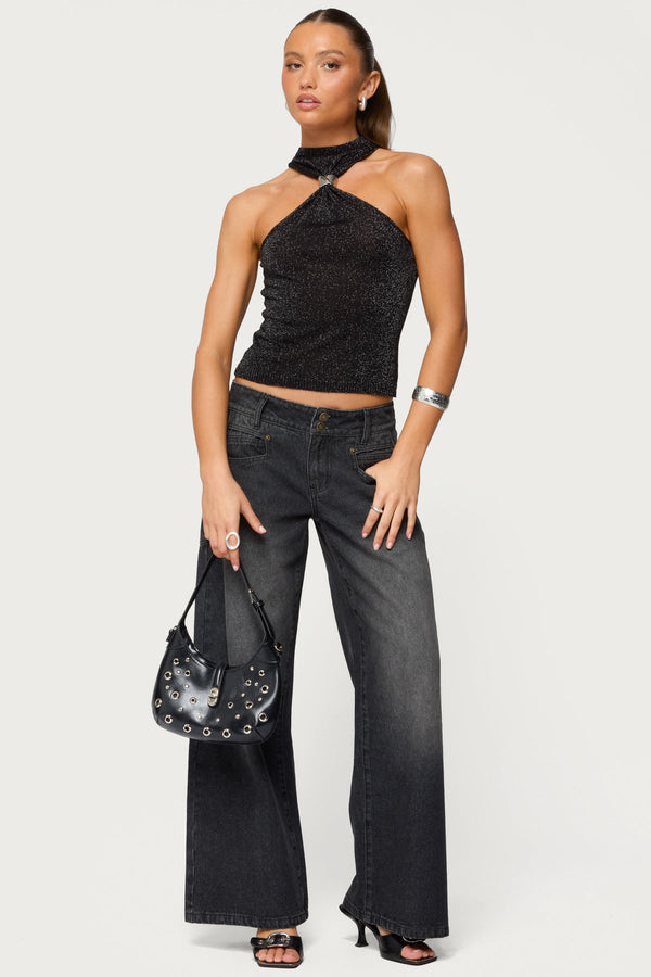 Nalia Gathered Ring Glitter Knit Top