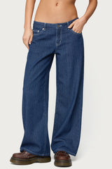 Petite Pinstripe Low Rise Baggy Jeans