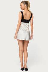 Petite Contrast Satin Effect Mini Dress