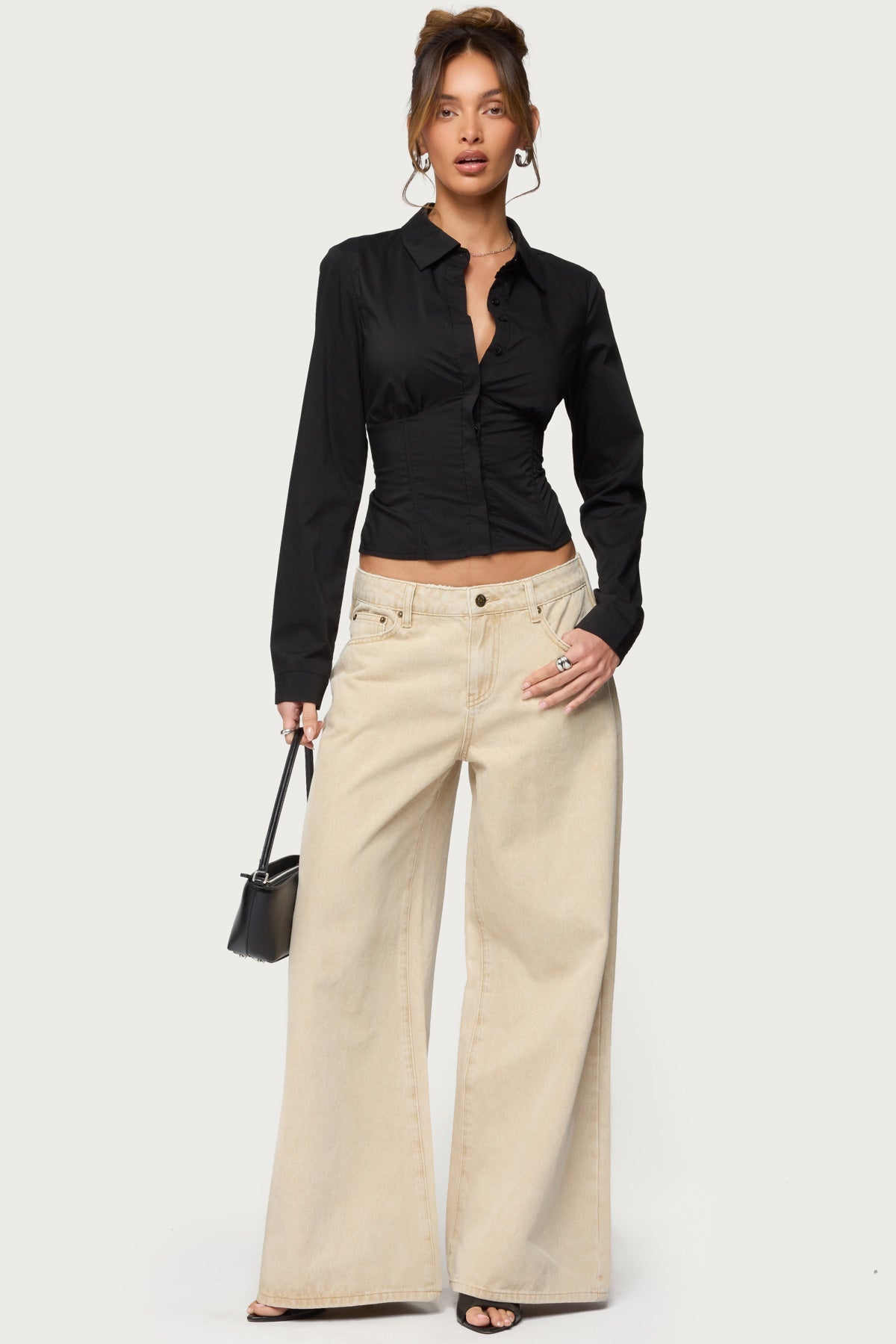 Buttoned Belt Low Rise Baggy Jeans