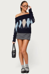 Jakarie Argyle Foldover Sweater