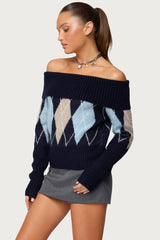 Jakarie Argyle Foldover Sweater