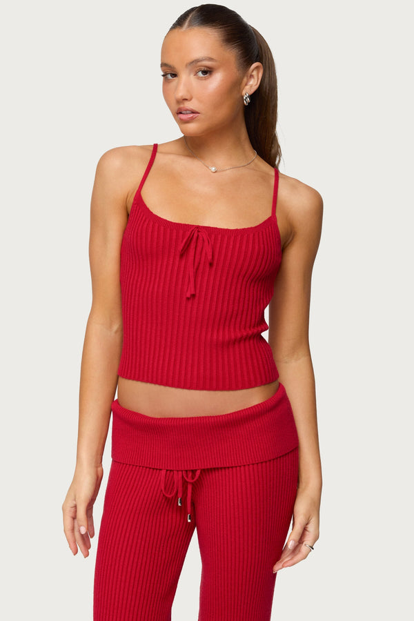 Adannah Tie Ribbed Knit Tank Top